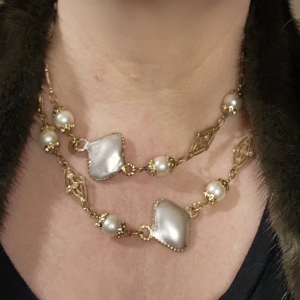 ONE-OF-A-KIND 1950s CHANEL BAROQUE PEARL & GILT FILIGREE SAUTOIR NECKLACE